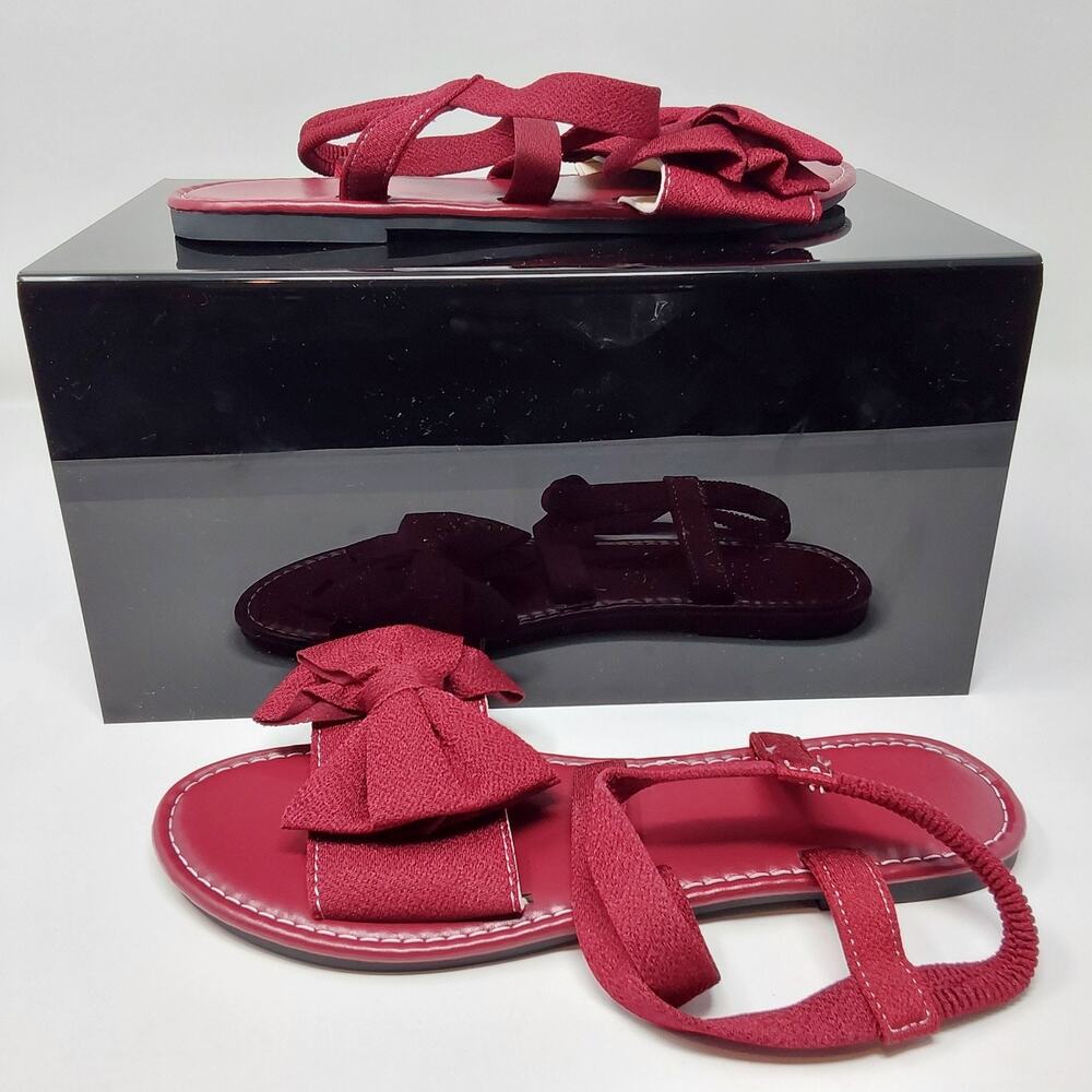 Women's Red Bow Flat Sandals Slingback Open Toe Casual Summer Shoes EU 39/US 8